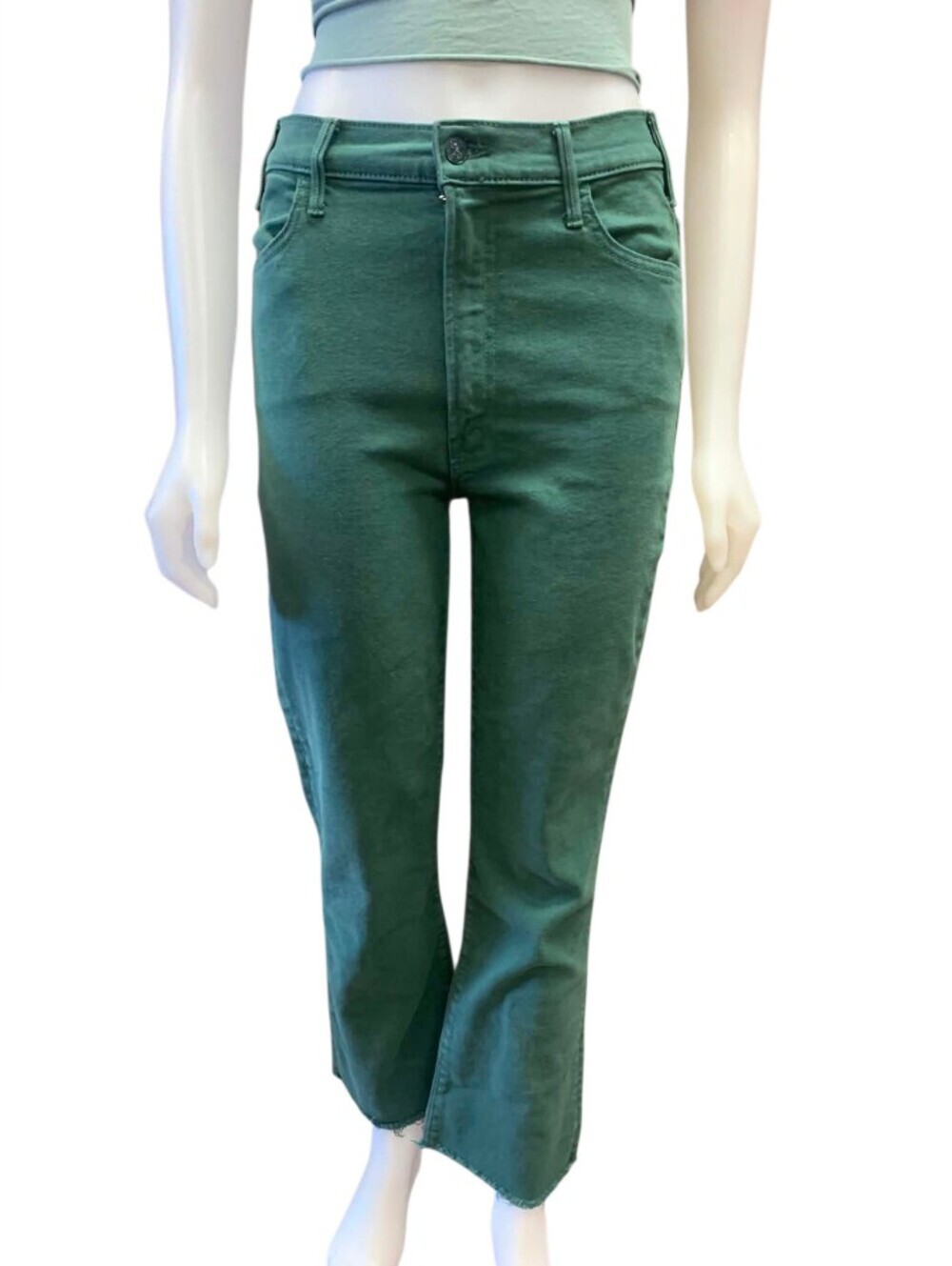 Mother “The Hustler Ankle Fray” Jeans, Size 30 Forest Green Boot Flare